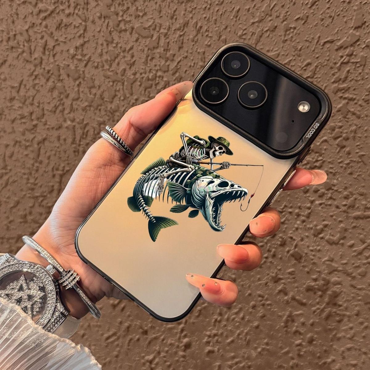 Skeleton Fishing Pattern Case for iPhone 17 Pro Max 17 Air 16/15/14/13/12/11 Pro Max XR XS E Plus Retro High-end Shockproof Drop Screen Protection Cute Durable PC Smartphone Cover