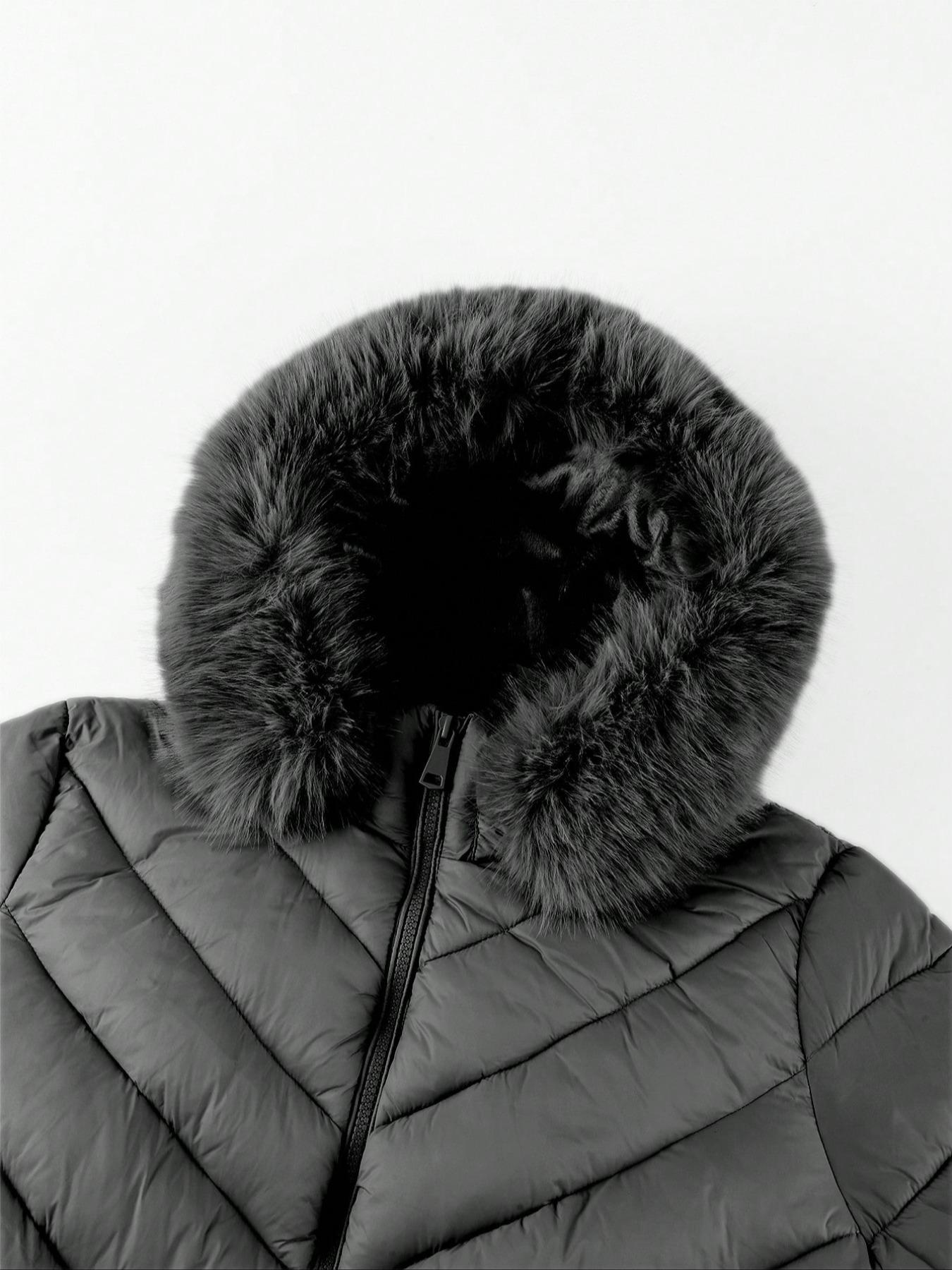 Women's Plus Size Winter Comfortable Cotton Jacket, Commuter Simple Fall & Winter Mid-Length Hooded Warm Coat, Long Sleeve Fitted Style Outerwear