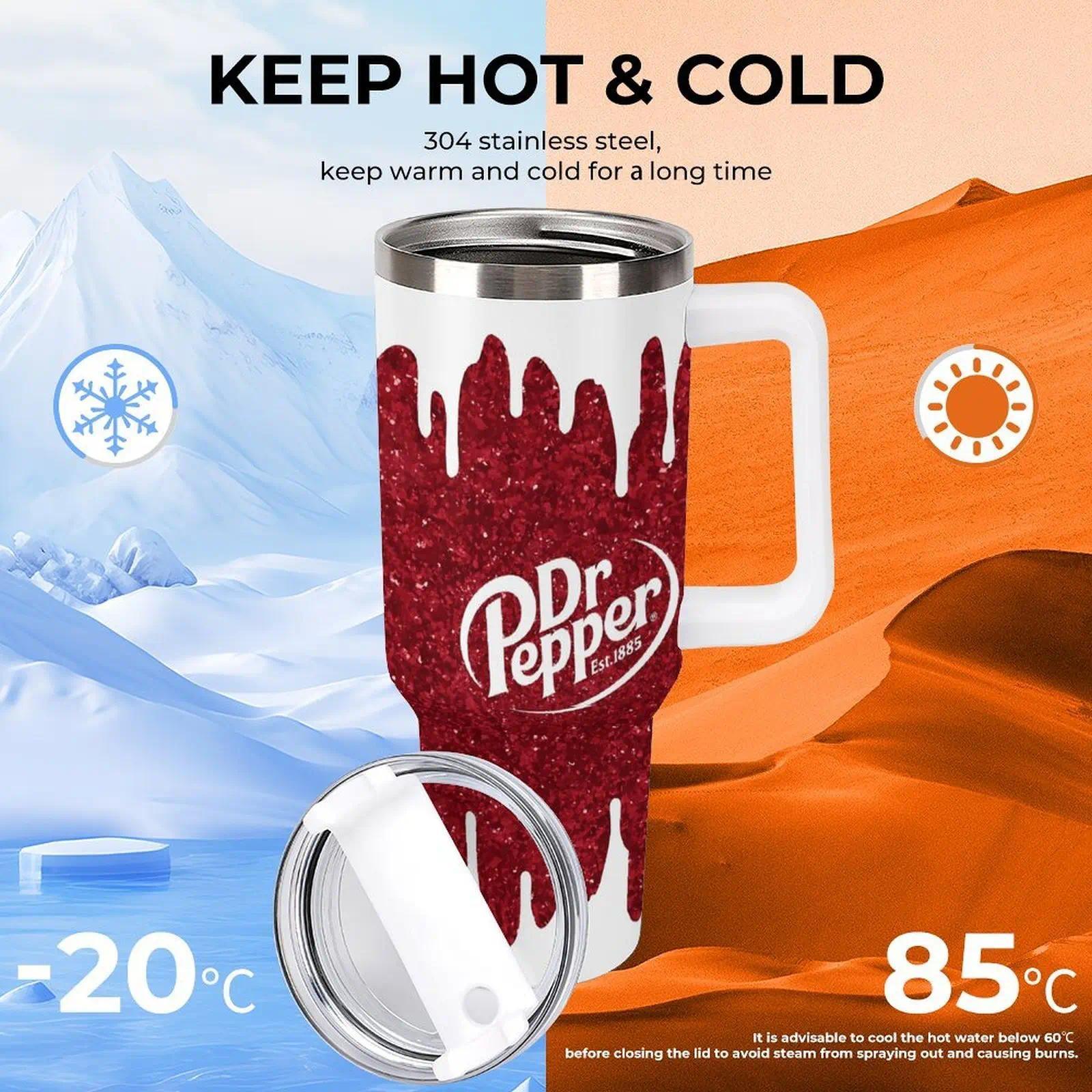 40oz Insulated Mug with Handle, Paint Drop Design, Holiday Gift, Glittering Stainless Steel Design, the Perfect Gift for Chili Lovers