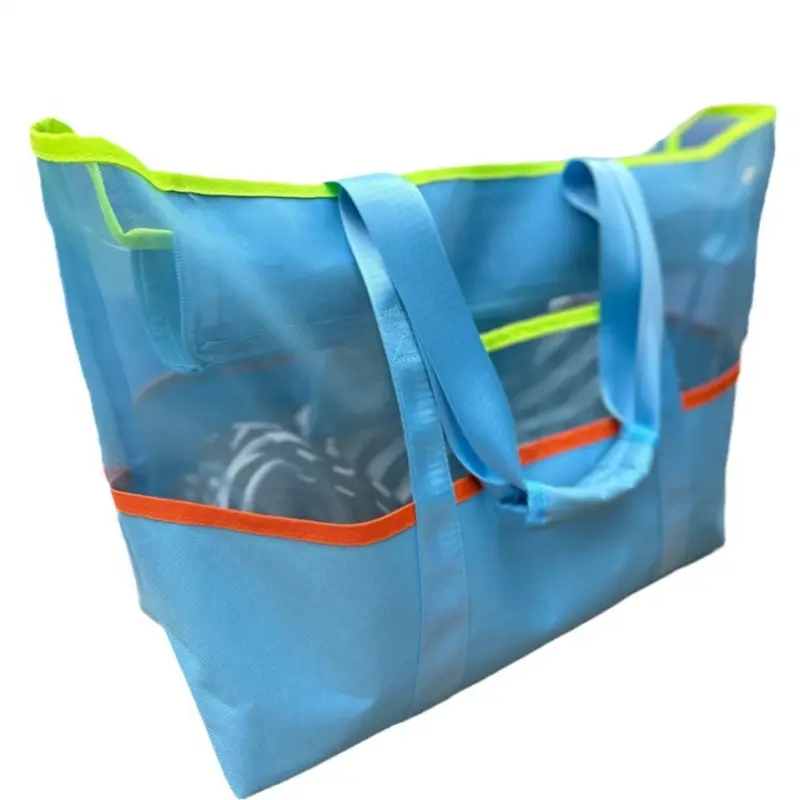 Sporty Chic Mesh Beach Tote for Male and Family Outings, Large Water-Resistant Bag with Zipper and Padded Handles for Gym & Travel, Oxford Fabric, Camping, Daily Errands, 60*17*34 Cm, Breathable Quick-Dry Mesh, Unisex, Gym Weekender Bag, Multi Functional,