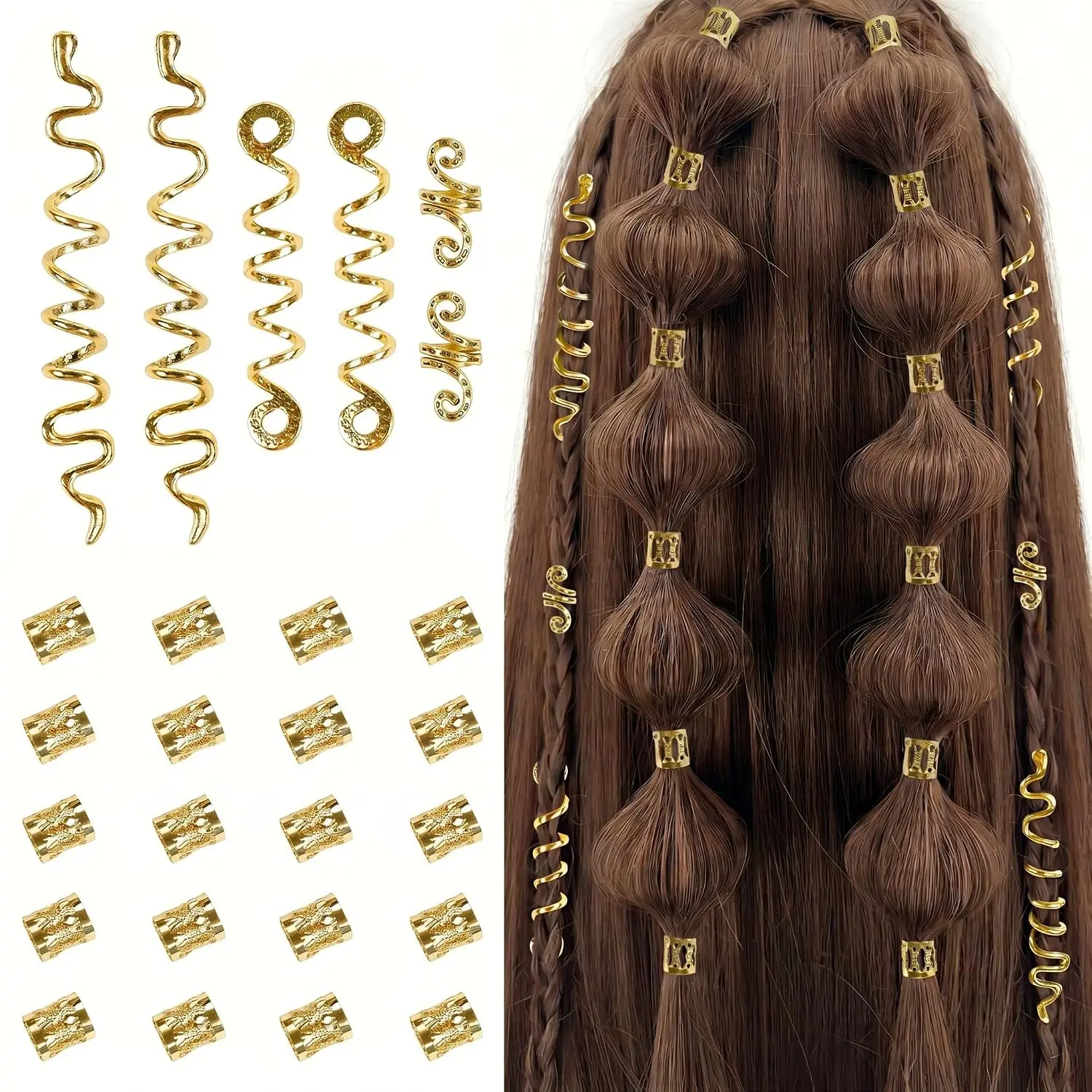 26 count  Hair Accessories for Women Loc Hair  for Braids Metal Dreadlock Beads Set Snake Hair Clips Decoration