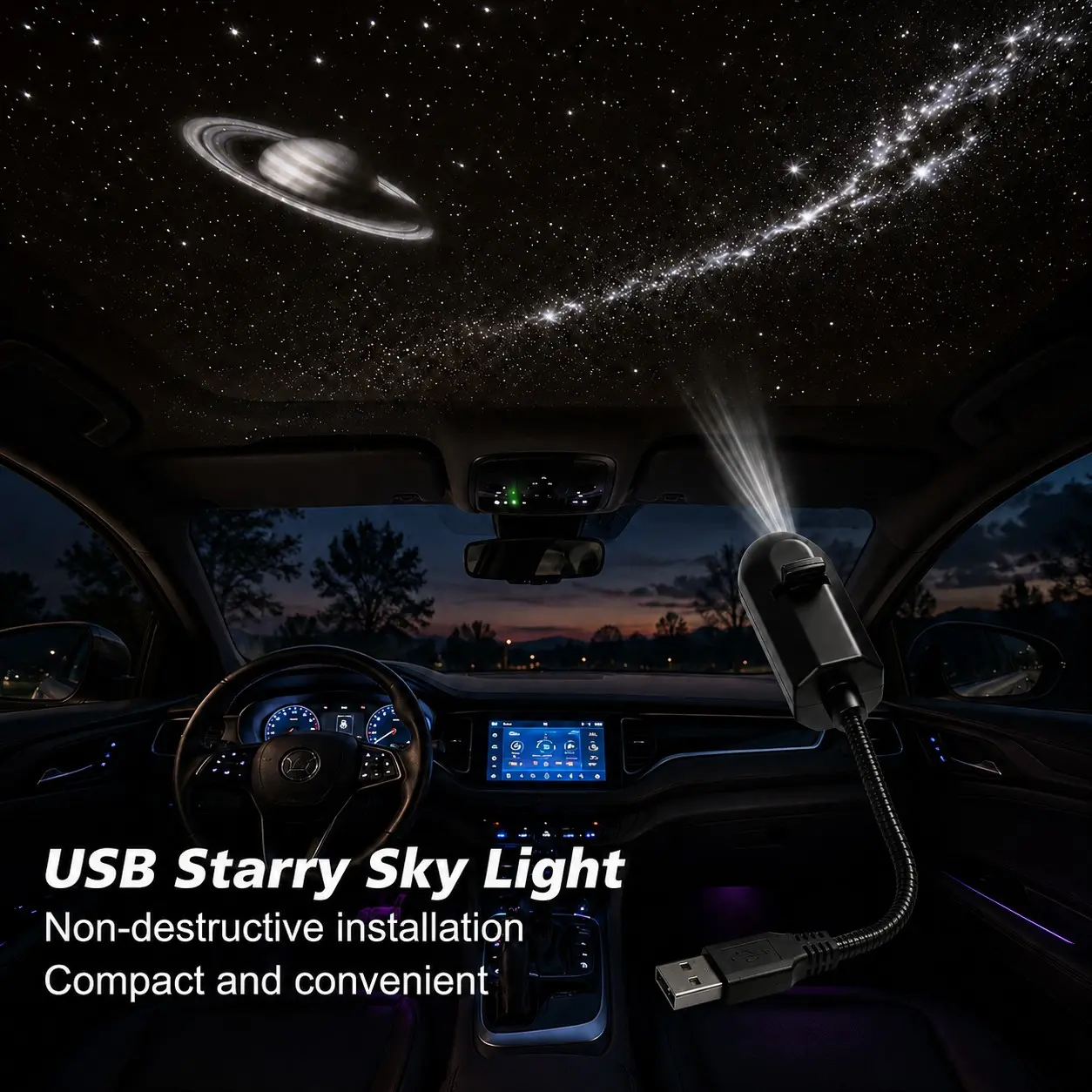 USB Star Projector Light, Portable Adjustable Starry Sky Projector for Car Roof, Bedroom Ceiling Decor, Romantic Ambient Light for Car Interior and Room Decoration, Car Roof Lights, Car Atmosphere Lamp