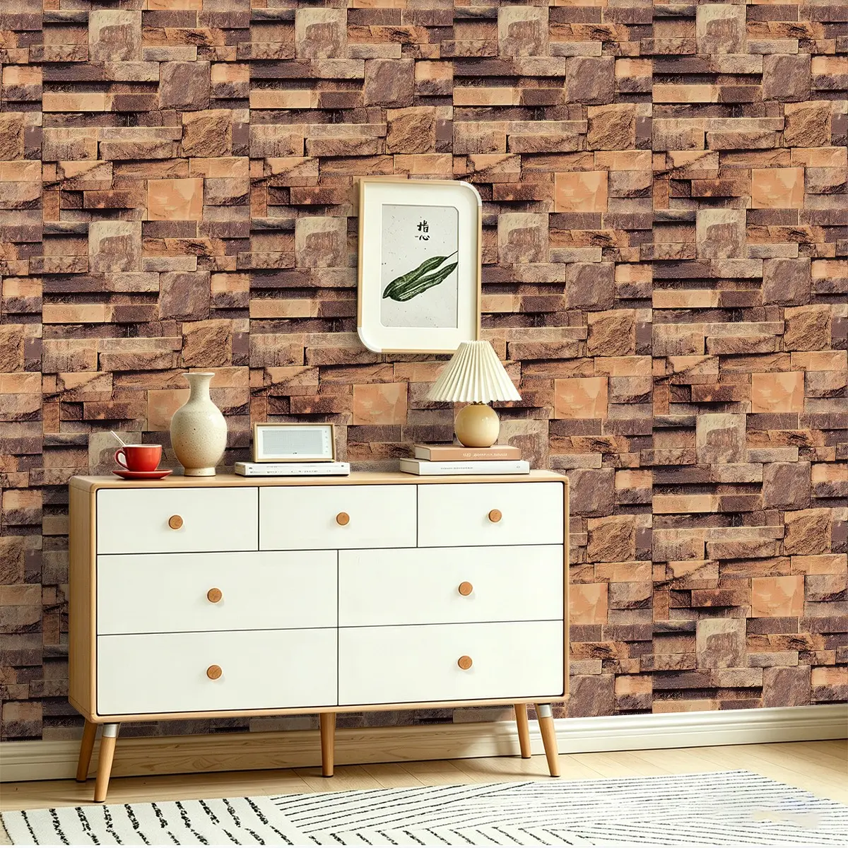 Seamless Peel and Stick Wallpaper Bathroom, Stone Pattern Print, Easy to Apply and Remove PVC Wallpaper, Ideal for Home Decor