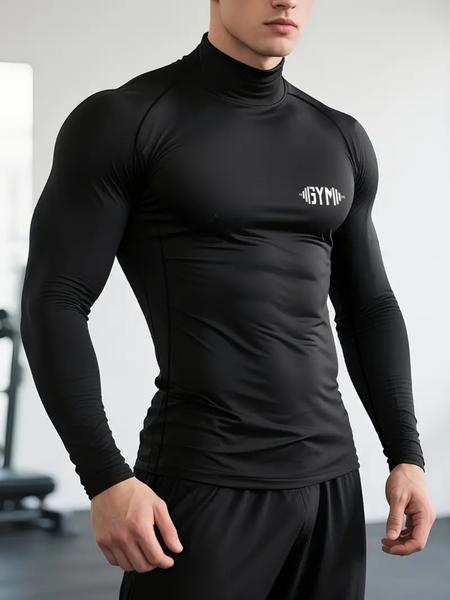 1PC Men's Muscle Fit Gym Shirt – Fitness Shirt, GYM Print, High Neck, Breathable & Stretch Fabric, Designed for Outdoor Workouts, Running, Hiking & Training