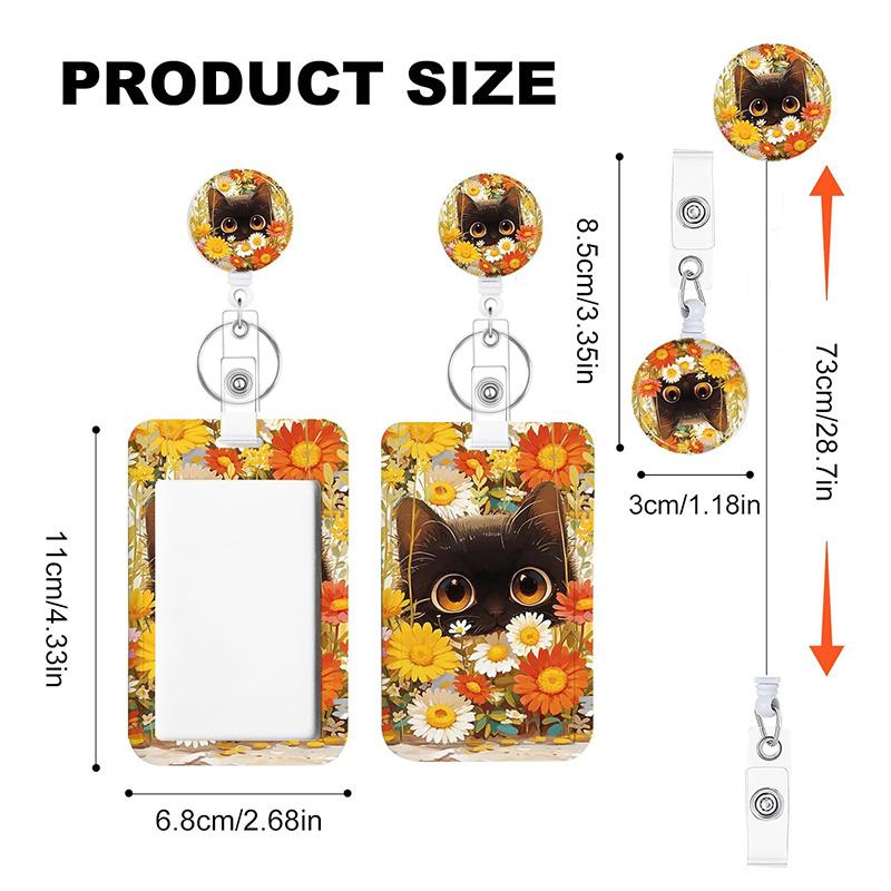 3-piece set Black Cat Badge Clip with Retractable Reel Expandable ID Card Holder with Name Clip ID Card Holder Suitable for Teachers, Nurses, Doctors, Students, Office Workers