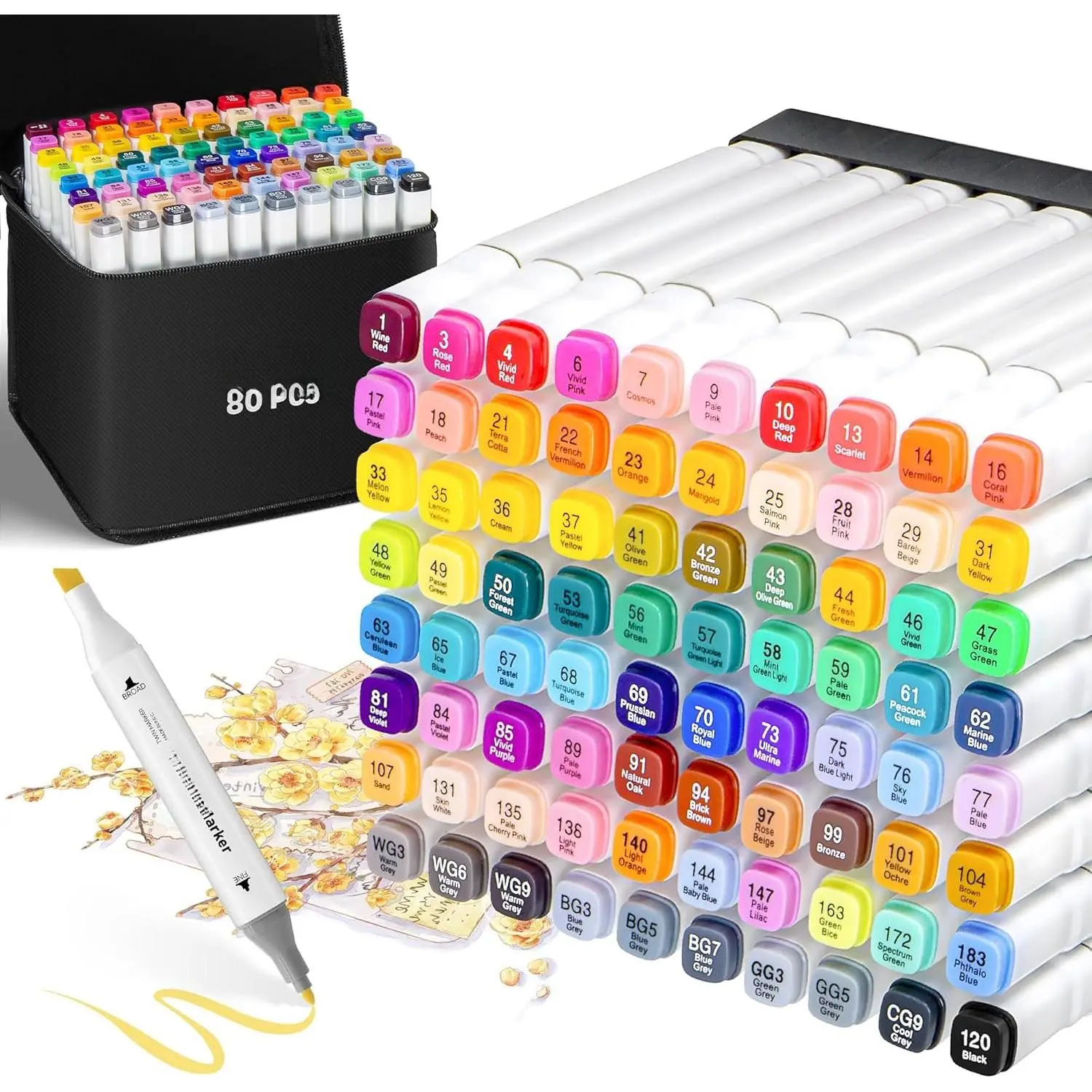 Markers Set 80 Colors, Art Markers for  Adult Coloring  Tip
