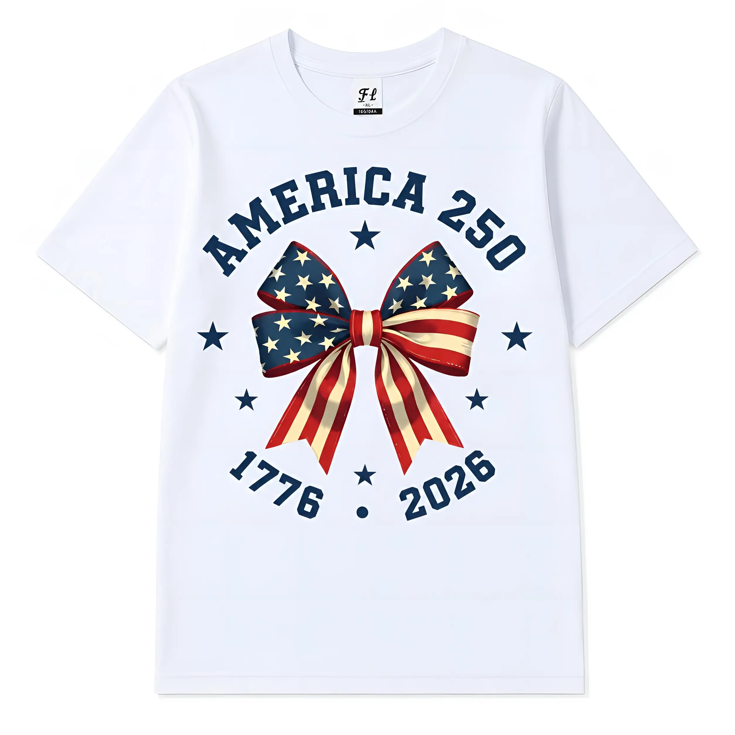 Patriotic Graphic T-Shirt for Women, American Flag Bow Print for 4th of July, Comfortable Loose Fit Shortsleeve Street Style Clothes, Retro, Top, Tops, Printed, Basic, Everyday, Lightweight, Stars And Stripes, Party, Outdoor, Casual, Thanksgiving, Sleevel