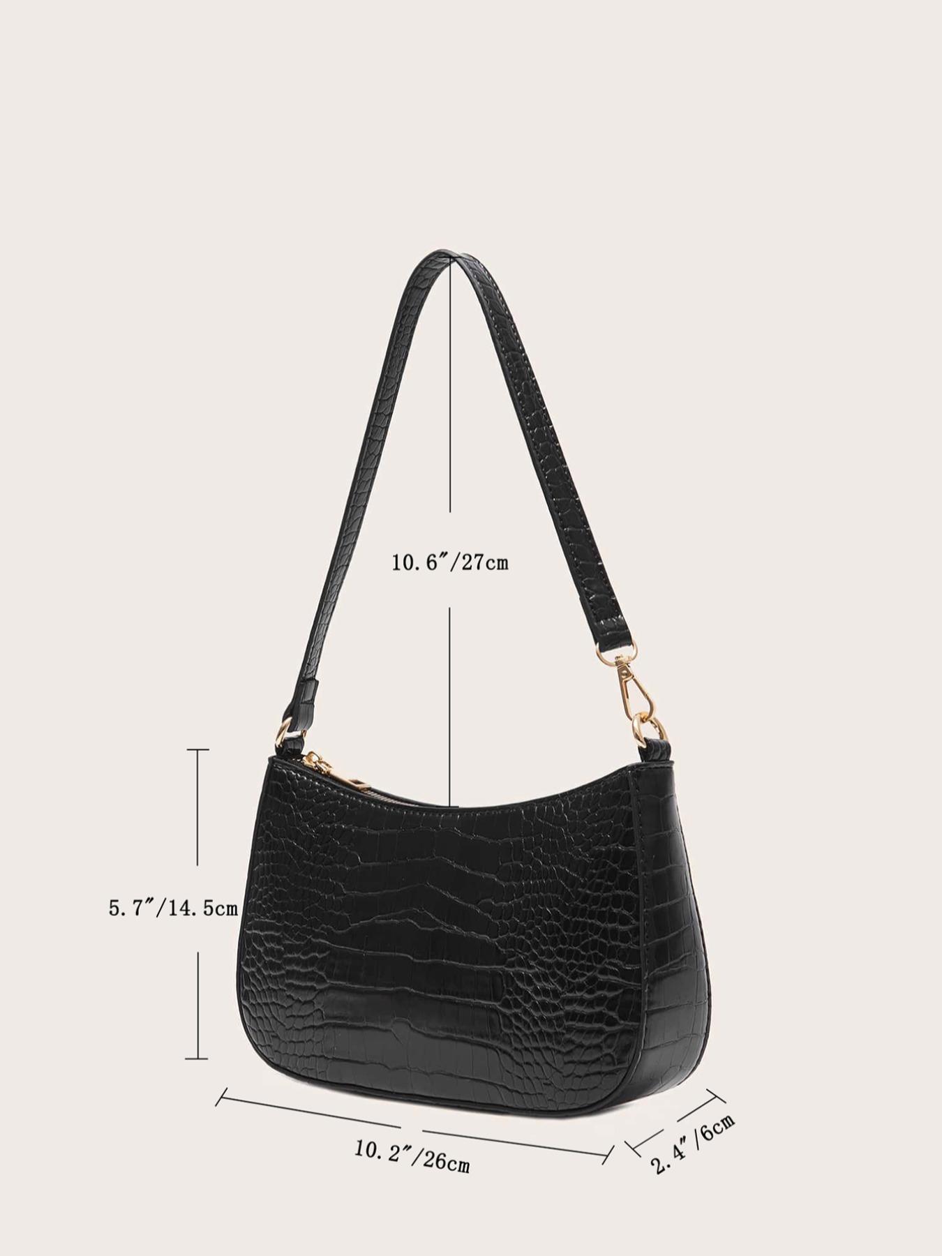 Women's Fashion Plain Crocodile Pattern Hobo Bag, Pu Leather Shoulder Bag with Adjustable Strap, Baguette Bag Gift for Girl Women, Fall Outfits, Fall Freshness