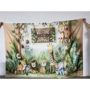 Jungle Animal Themed Wall Decor, 1 Count Cartoon Animal Pattern Wall Hanging Banner, Wall Decor for Home Living Room Bedroom Birthday Party, Indoor Backdrops, Ornaments