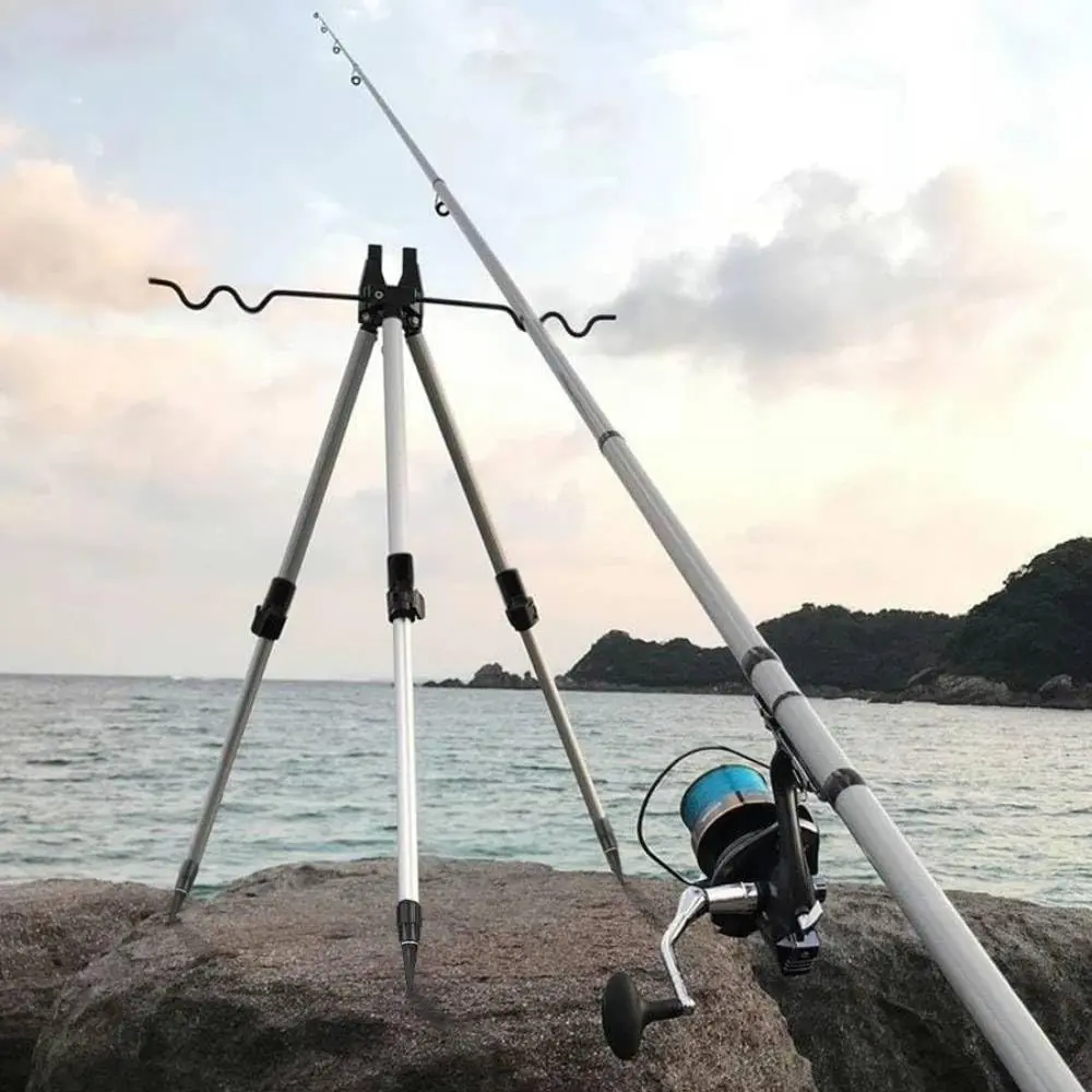 Fishing Rod Pole Holders for Ground, Holding Tripod Stand with 5 Rods, Portable,Adjustable  Alloy for Sea Pier Quay River