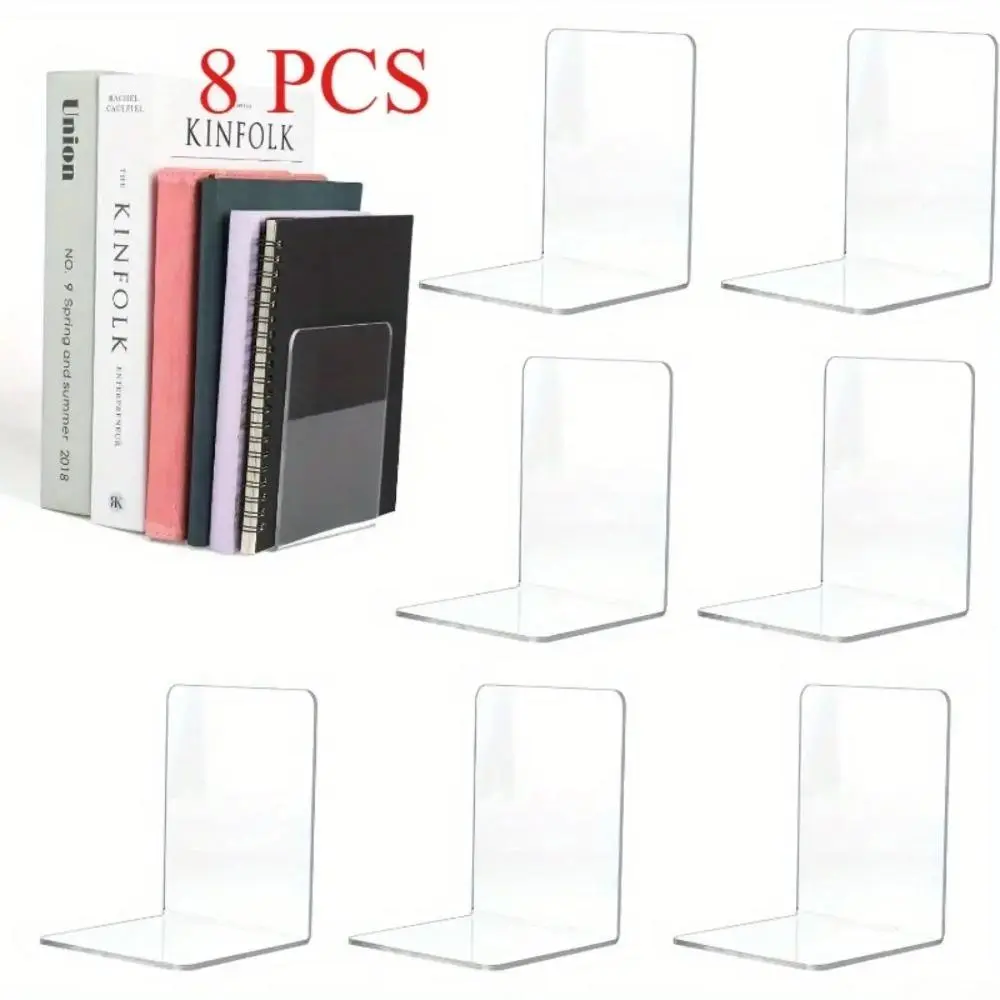 2026 New 8Pcs Clear L-Shaped Acrylic Bookends, 10x10x13 cm Transparent Universal Book Holder for Apartment, Schools, Bedroom Storage, Improves Work Efficiency, Easy to Access Halloween & Christmas Gift