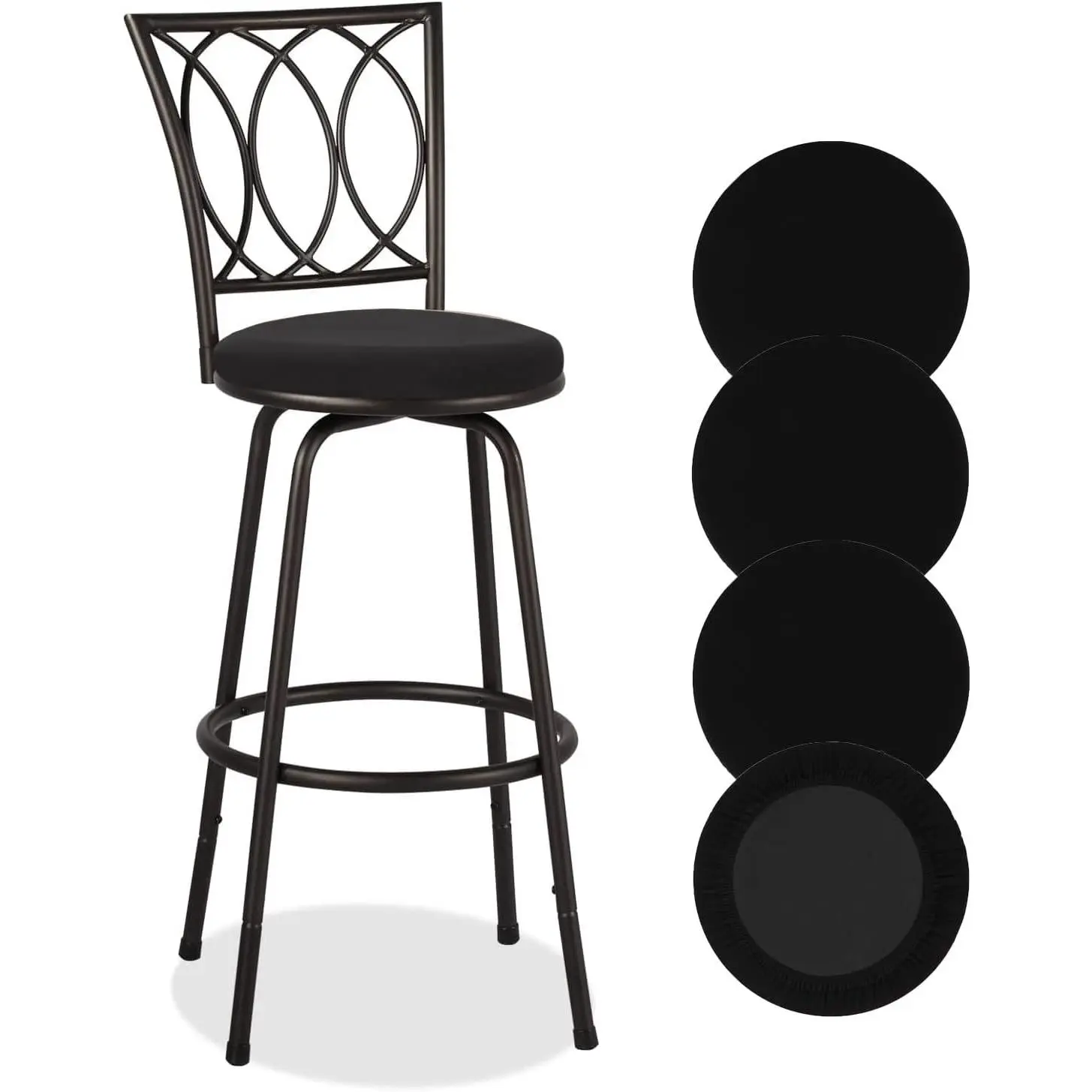 Stretch Round Bar Stool Seat Covers (4PCS) - Stretch Cover for 13-16 Inch Stool Chairs, Black Home Bathroom Supplies