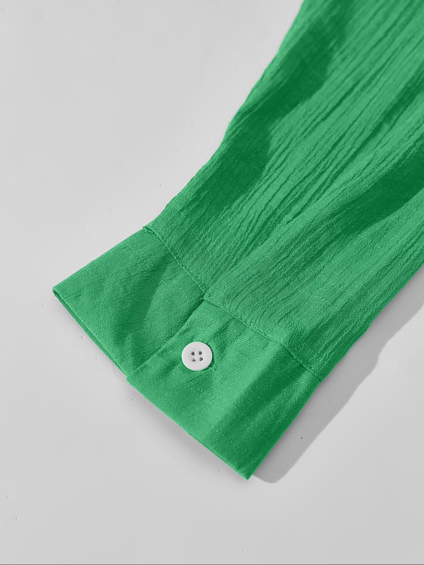 Women's Solid Button-Front Pocket Sheer Cover-Up Shirt & Shorts Set, Casual Drop-Shoulder Long-Sleeve Top & Shorts for Beach Vacation, Ladies Summer Swimwear Clothes