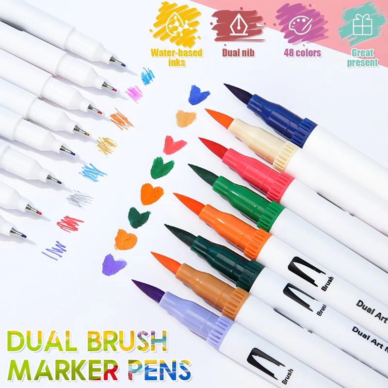Double-Ended Watercolor Pens Set, Fine Tip, Brush Marker Pen, Non-Toxic Washable Markers, Ideal for Adult Artists Drawing & Coloring, Acrylic Paint Markers