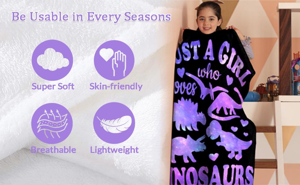 Dinosaur Custom Blanket for Girl Women-Just A Girl Who Loves Dinosaurs Personalize Flannel Lightweight Throws Gift for Dino Lover Birthday Graduate Blankets for All Season Chair 60"x50" for Teen