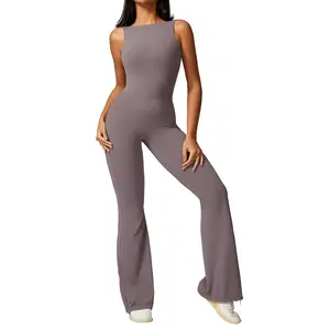 OEAK Women's Sleeveless Sports Jumpsuit - Built-in Bra, Tummy Control, Cutout, Backless Unitard for Workout