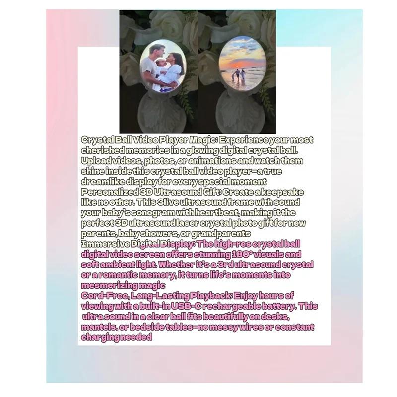 New Years Gift Magic Crystal Ball 3D Photo & Video Player 7cm Sphere 480x480 Display 4GB Storage Type-C 800mAh Lanyard/Desktop App Wi-Fi Transfer Personalized Gift with Colorful Lights & Dimmable Led Light