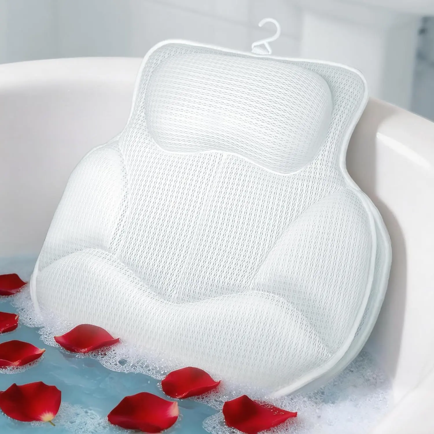 Bath Pillow with 88 Suction Cups for Tub | 5D Mesh Fabric, -- Support,Quick-Dry,Machine Washable,  for Women