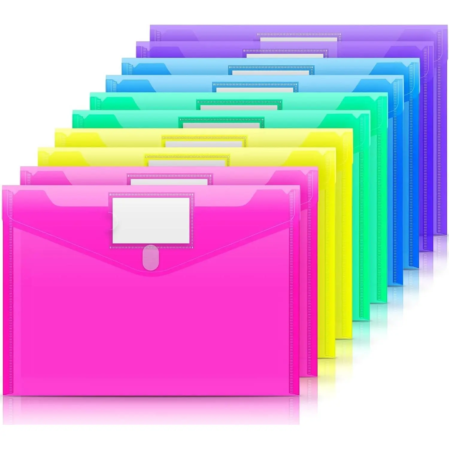 10 Pack Clear Plastic File Folders, A4 Letter Size Poly Envelopes with Label Pocket for Documents, Assorted Colors, School Office Organization StorageGift