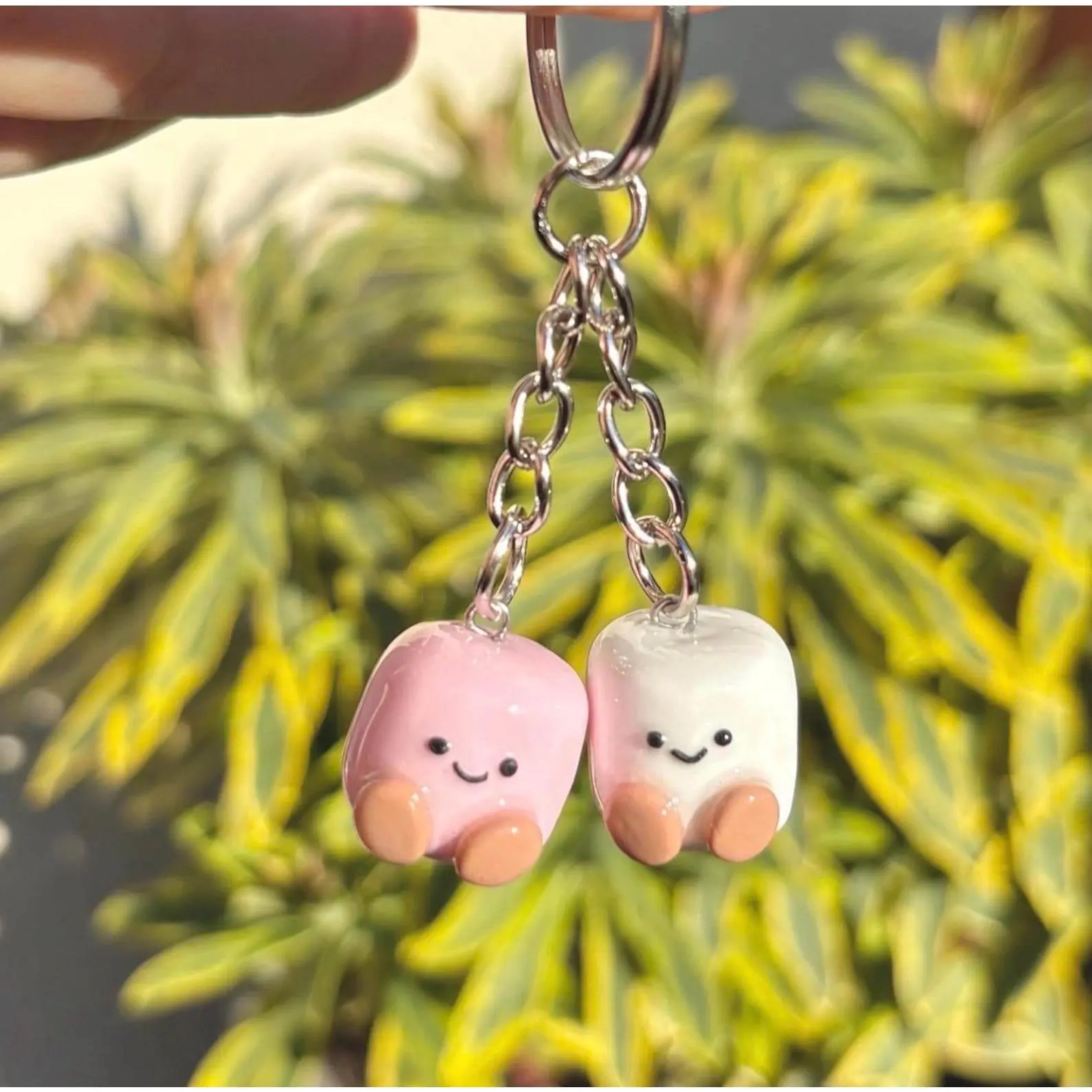 Mini Marshmallow Keyring Charm, Handmade Polymer Clay Kawaii Bag Charm