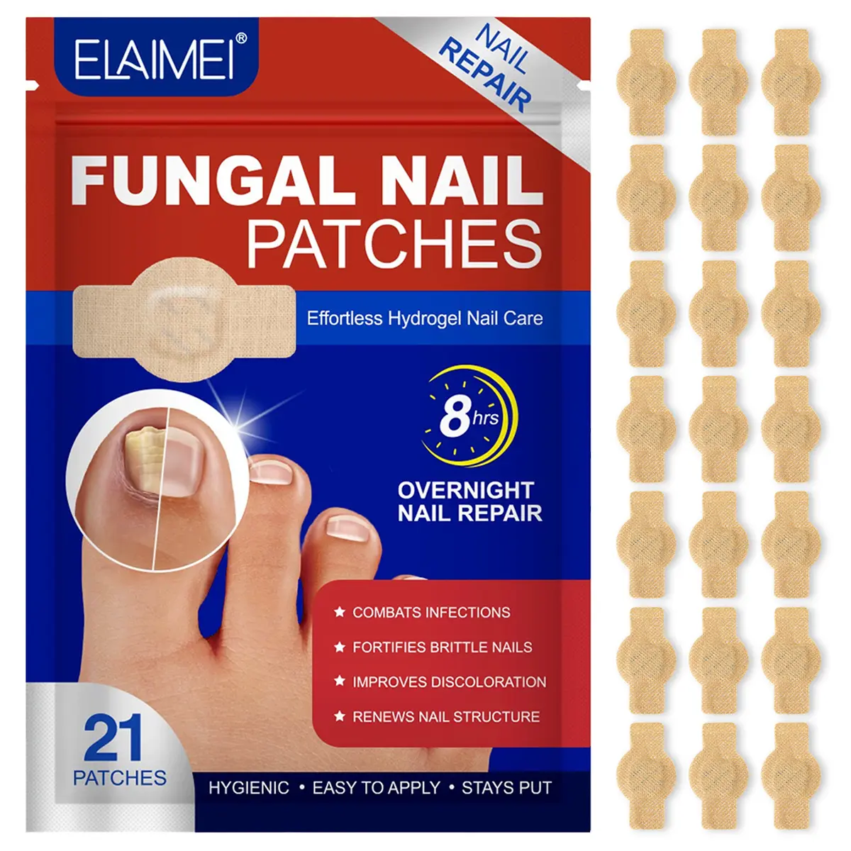 21 Count Nail Hygiene Protection Patches with Antibacterial Formula, convenient single-use nail care sheets to support clean nail surroundings for long-term daily nail care routine