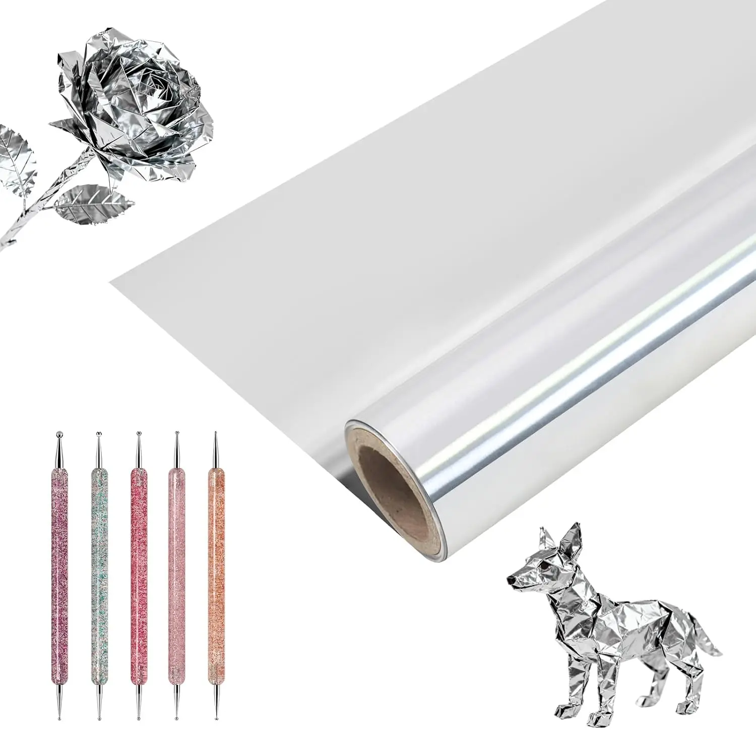 Aluminum Metal Crafts DIY Foil Roll with Tools, 12 Inch x 20 ft 0.07 mm Thick, Craft foil for and Crafting Projects （Silver）