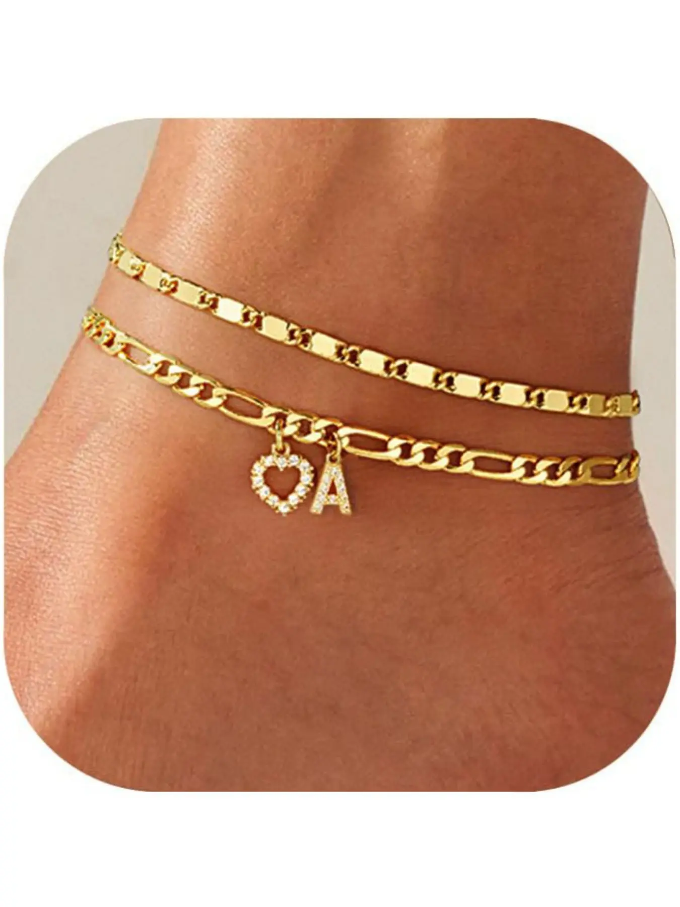 Women's Waterproof Letter Anklet, Elegant Heart Shape Alphabet Anklet, Multi-Layer Anklet, Summer Beach Jewelry, Heart Shape Design, Fashionable Jewelry Accessories
