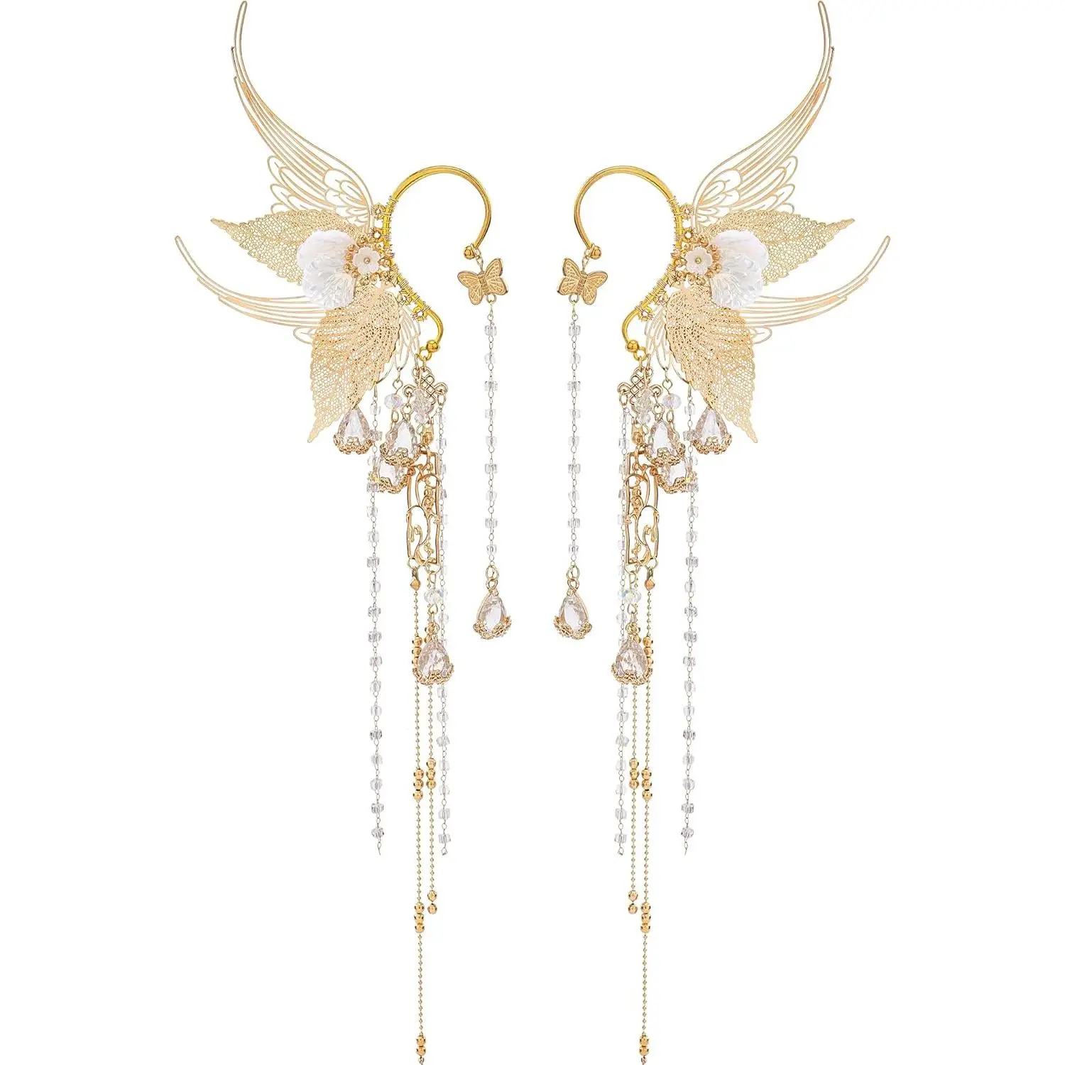 Butterfly Elf Ear Cuffs - Fairy Ear Cuffs with Tassel Ear Wrap Earrings Non Piercing Renaissance for Women Adult