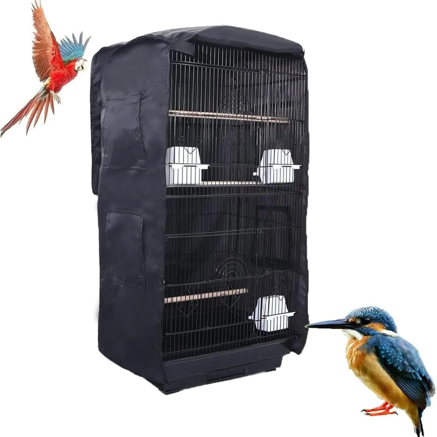 Universal Blackout Durable Washable Birdcage Cover for Parakeets Lovebirds Budgies Macaw Conure Square Cages - Black