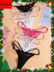 women's plain heart shaped ring linked thong, soft comfy breathable seamless panty for daily wear, ladies underwear for all seasons