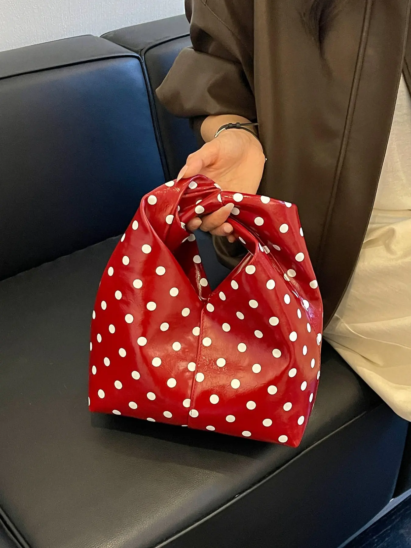 Shiny Leather Polka Dot Crossbody Bag, Elegant Design, Lightweight & Versatile, Perfect for Daily Use, Parties, Dates, Office Wear