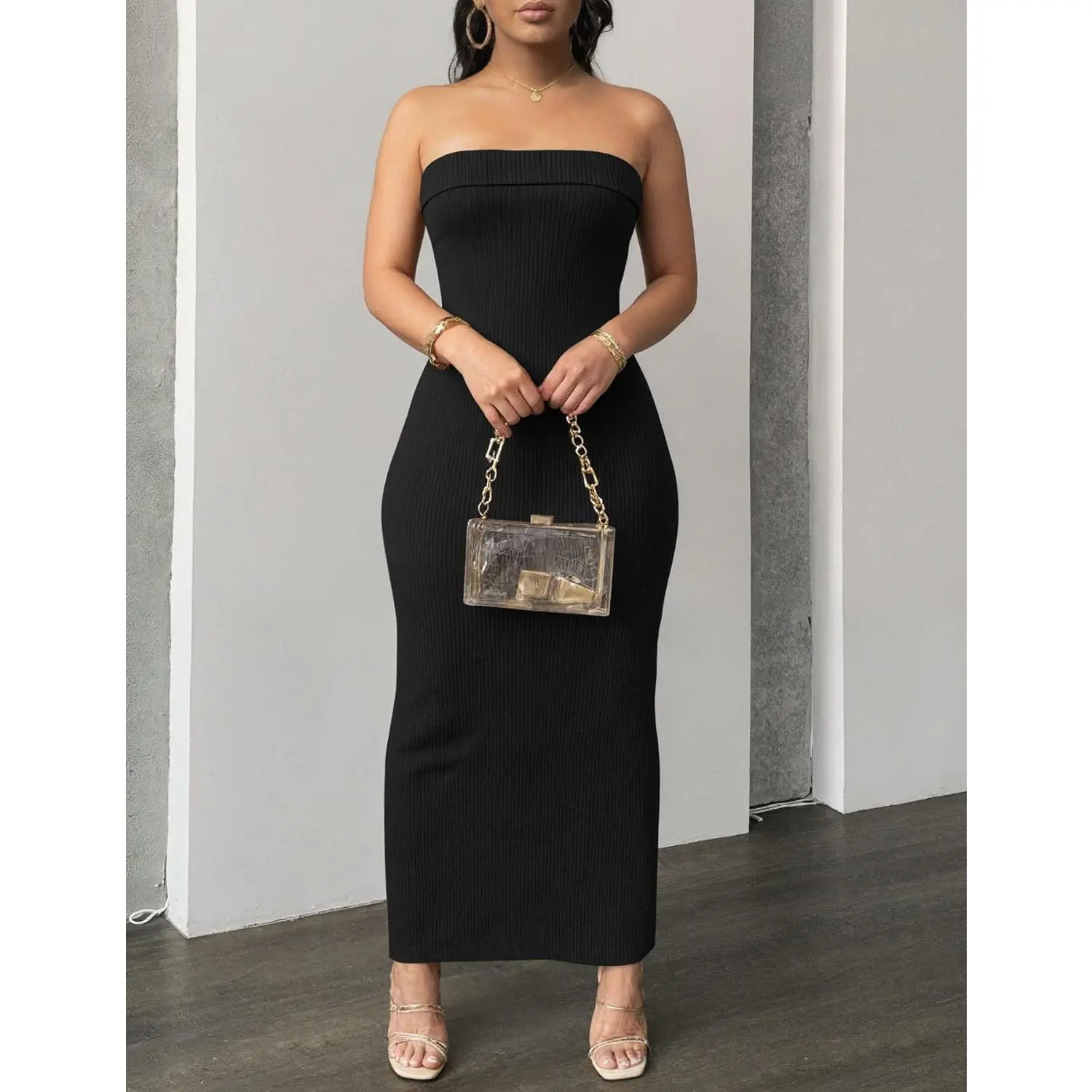 Women's Strapless Bodycon Maxi Dress - Sexy Sleeveless Tube Sundress with Maxi Long Drape & Strapless Allure, for Casual Summer Parties & Evening Wear