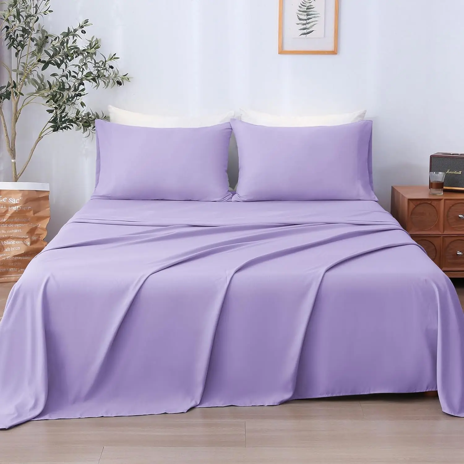 Twin Sheet Set 3 Pieces,Lavender Ultra Soft & Breathable Microbifer Sheets, 1600 Thread Count Hotel Luxury Oeko-Tex Bed Sheets, 14-16 Inch Deep Pocket Durable Wrinkle Free Sheets