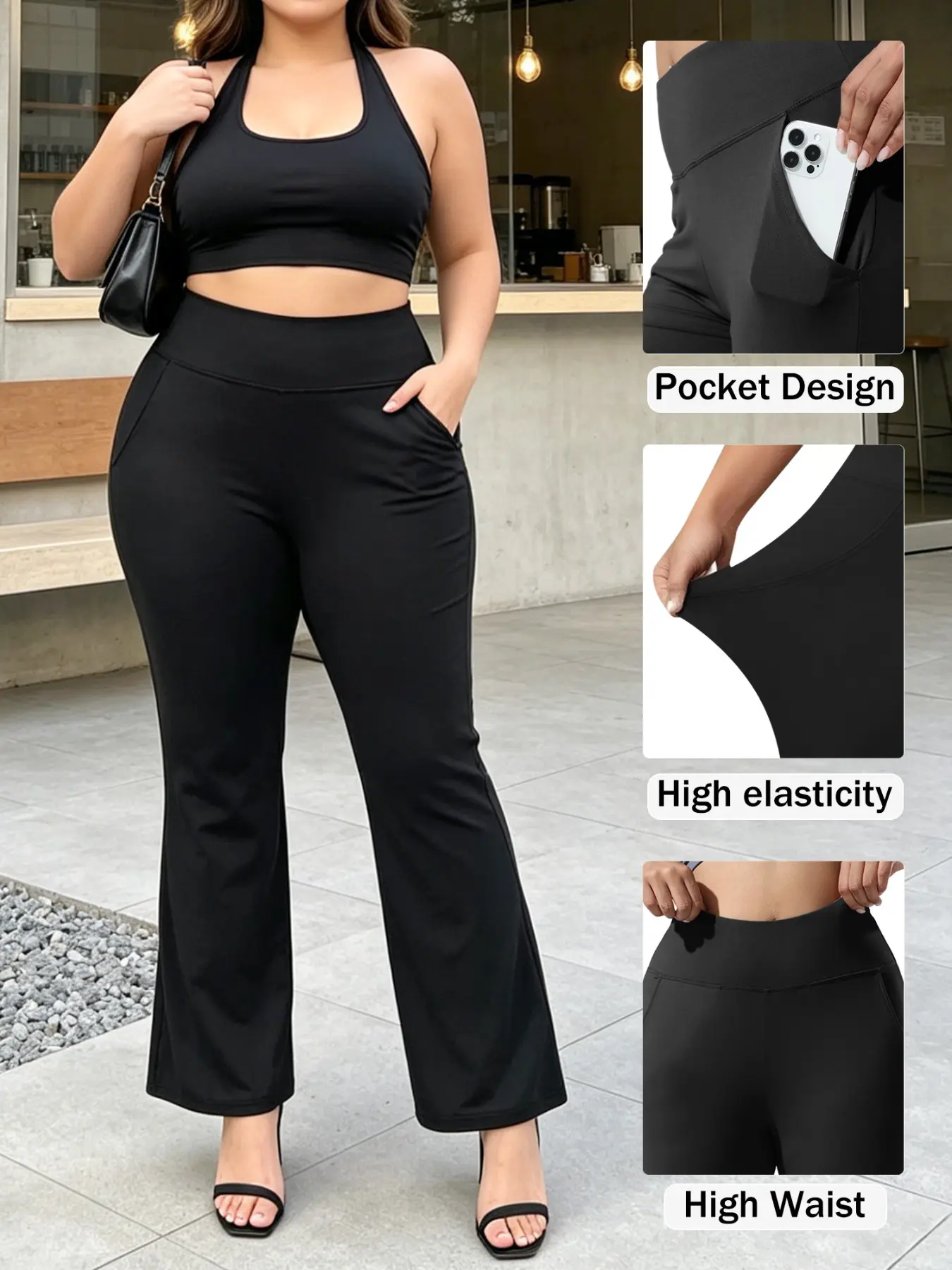 Women's Plus Size Solid Color Flare Pants, Elegant Office Pants, Straight Leg Style, Comfortable Fashion Workwear, Stylish Business Attire
