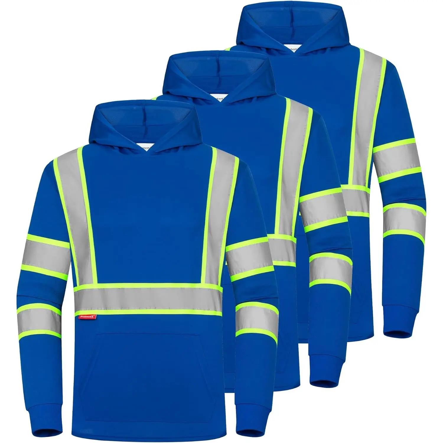 3 Pack Men's Hi Vis Long Sleeve Reflective Safety Hooded Shirts | Long Sleeve Construction Shirts for Men, Safety Hoodie, Reflective Long Sleeve Shirts, Breathable High Vis Shirts