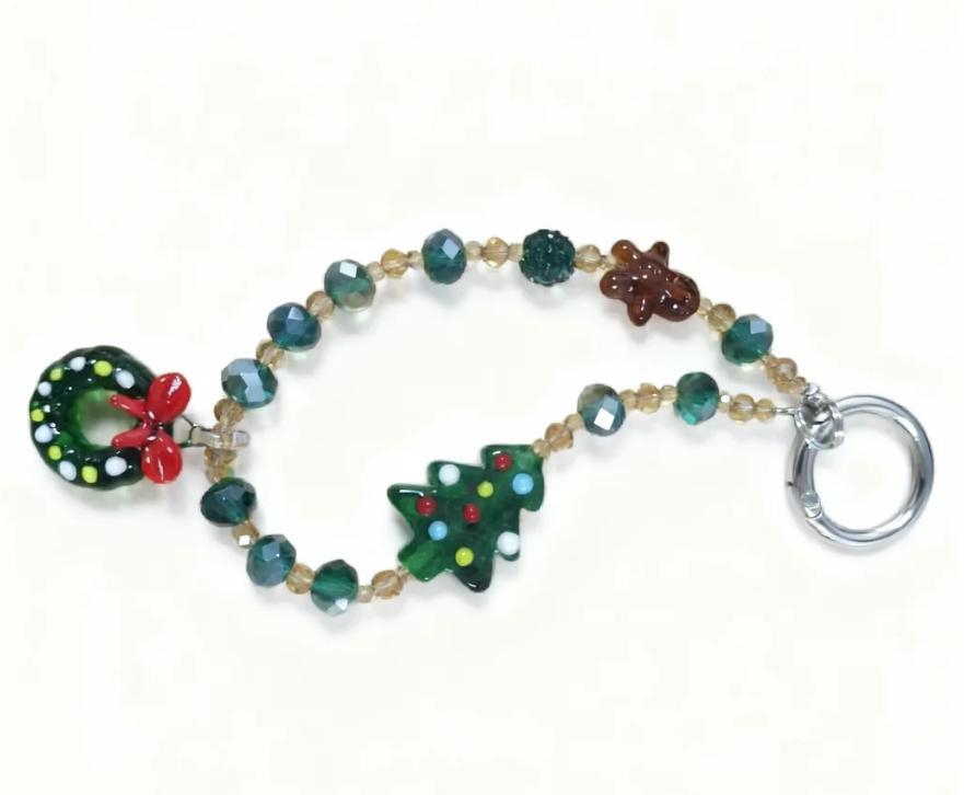 Green Christmas Tree Bead Phone Strap, Luxurious and Minimalist Accessory, Fashionable and Personalized Wind Chime Keychain