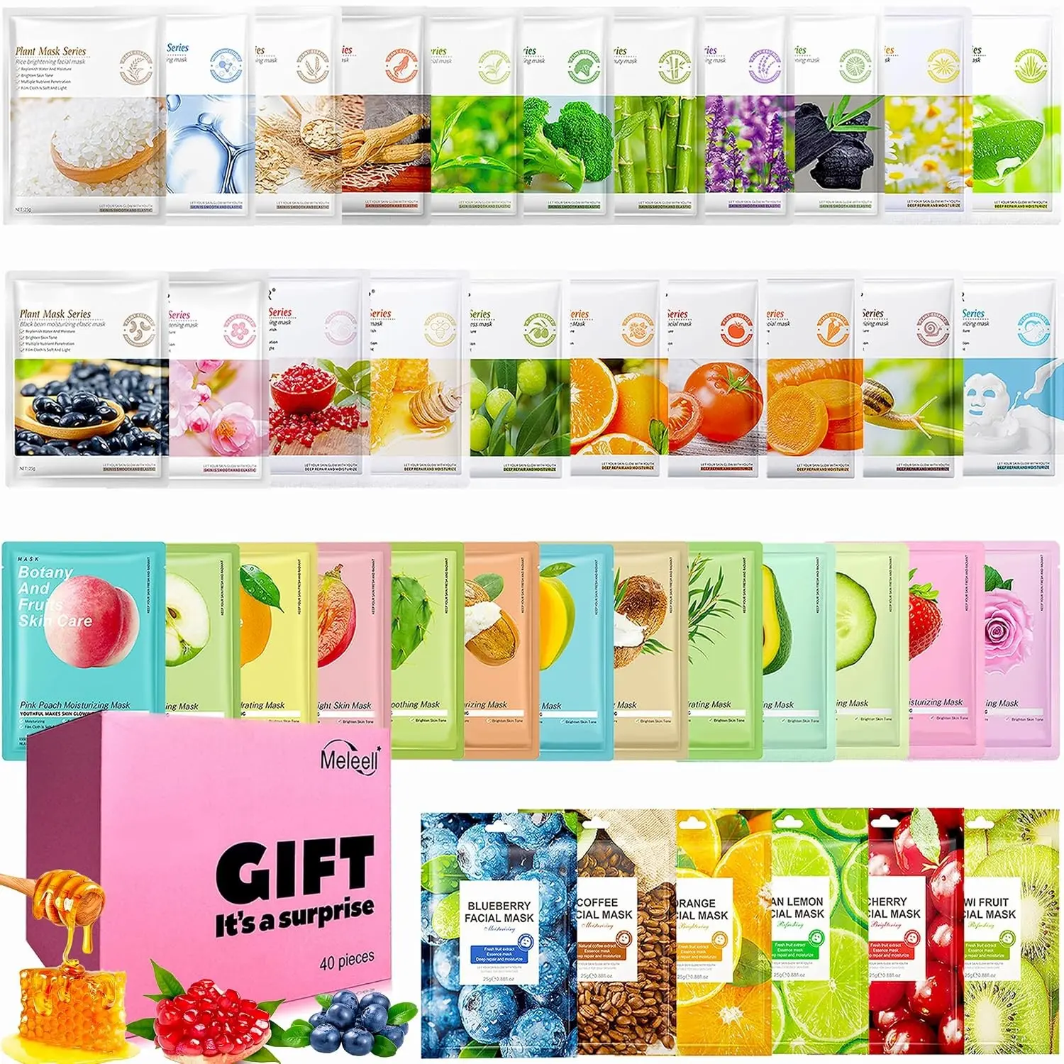 40 Pack Collagen Hydrating Facial Sheet Masks, Skincare Bulk for All Skin Types, Hydrating Spa Mask for Sensitive Skin, Face Mask Gift Set for Women & Teen Girls