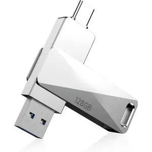 128GB USB 3.0 Flash Drive,   USB A & Type-C Thumb Drive, 200MB/s Read Speed Jump Drive, Swivel Metal Housing 2-in-1 Memory Stick for Android Phones, Tablets, Laptops, and PCs