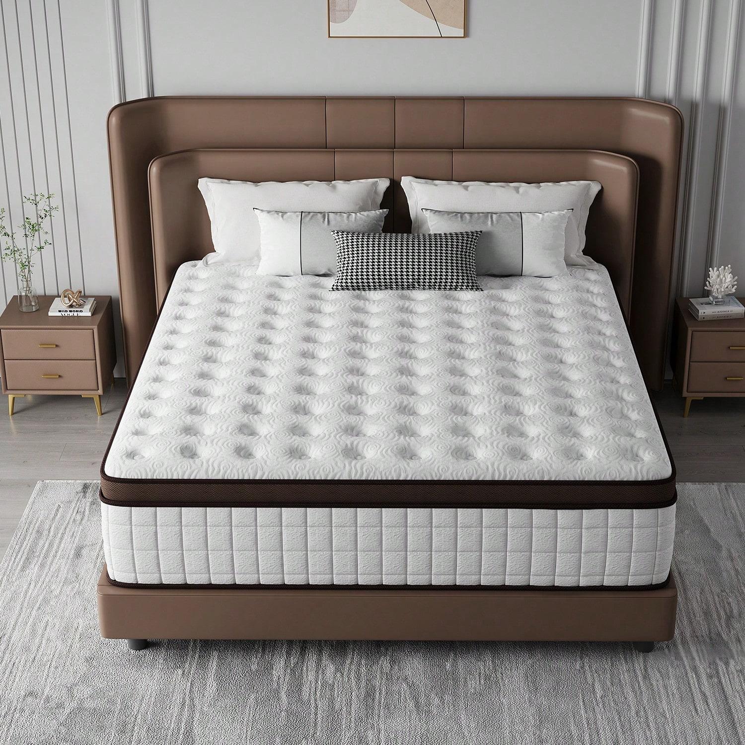 10"12"14" Queen Mattres Twin Full Queen King Size Bed Mattress In A Box, Hybrid Pocket Spring Breathable Cotton Layer Mattress For Motion Isolation & Silent Sleep, Lumbar Support & Pressure Relief, Medium Firm