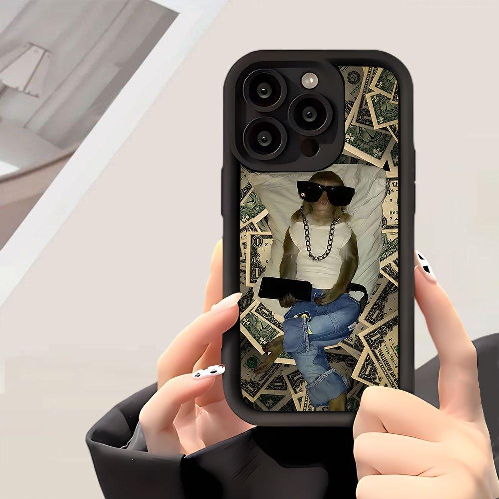 Phone cases: Funny Monkey Pattern Concave Thickened Anti-Fall Textured Shock-Proof Phone Case Fits Compatible with iPhone 17 E Air Pro ProMax iPhone16 15 14 Plus 13 12 Mini 11 X XS XR