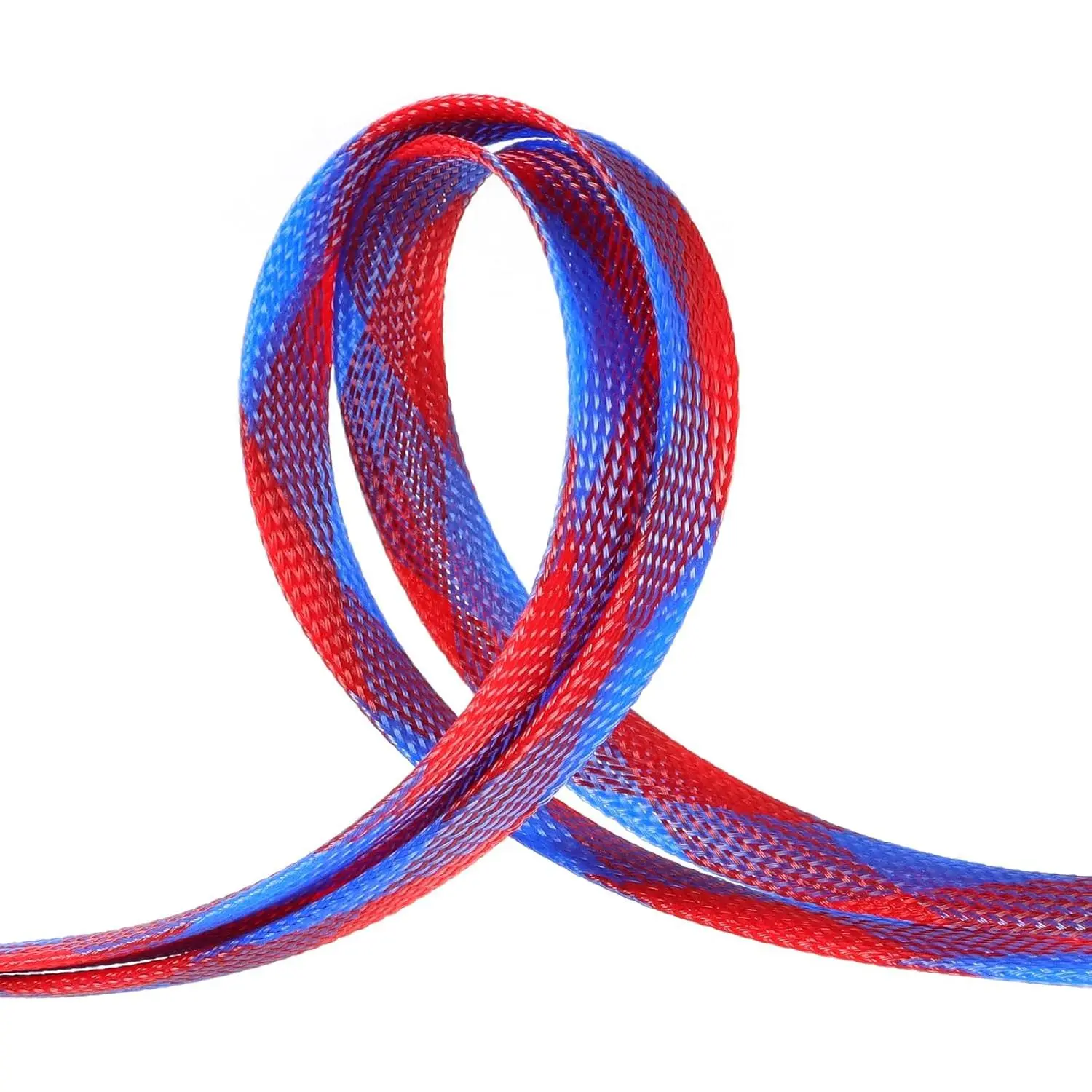 Braided Wire Loom Sleeve -  Proof  Resistant  Wrap, High Density Expandable  Sleeving for Automotive Wire Harness & PC  Case 16.4ft (Blue Red, 4mm (5/32"))