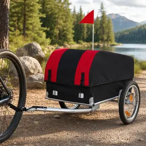 Heavy-Duty Bike Cargo Trailer - 88lb Capacity, 16" All-Terrain Wheels, Foldable, Removable Waterproof Cover, Red/Black - Free Shipping