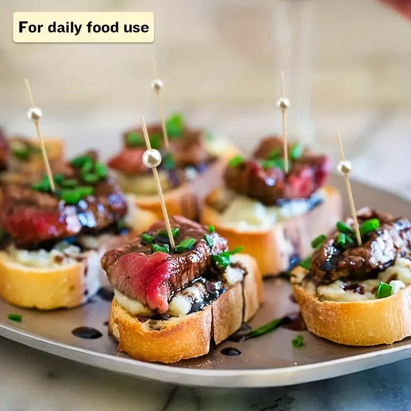 Bamboo Fruit Stick (100pcs), Faux Pearl Decor Cocktail Stick, Party Dessert Stick, Disposable Food Stick for Party, Festive & Party Supplies, Party Accessories, Disposable Cocktail Sticks, Festival Party Supplies