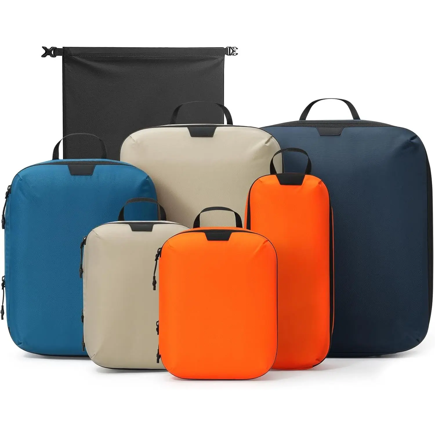Compression Packing Cubes Ultralight 7PCS Luggage Travel Organizer Bags Set |   Fit 24" Checked Luggage |   Color-Coded Packing Essentials for Family & Business Trips |   Water-Resistant Ripstop Nylon Cubes