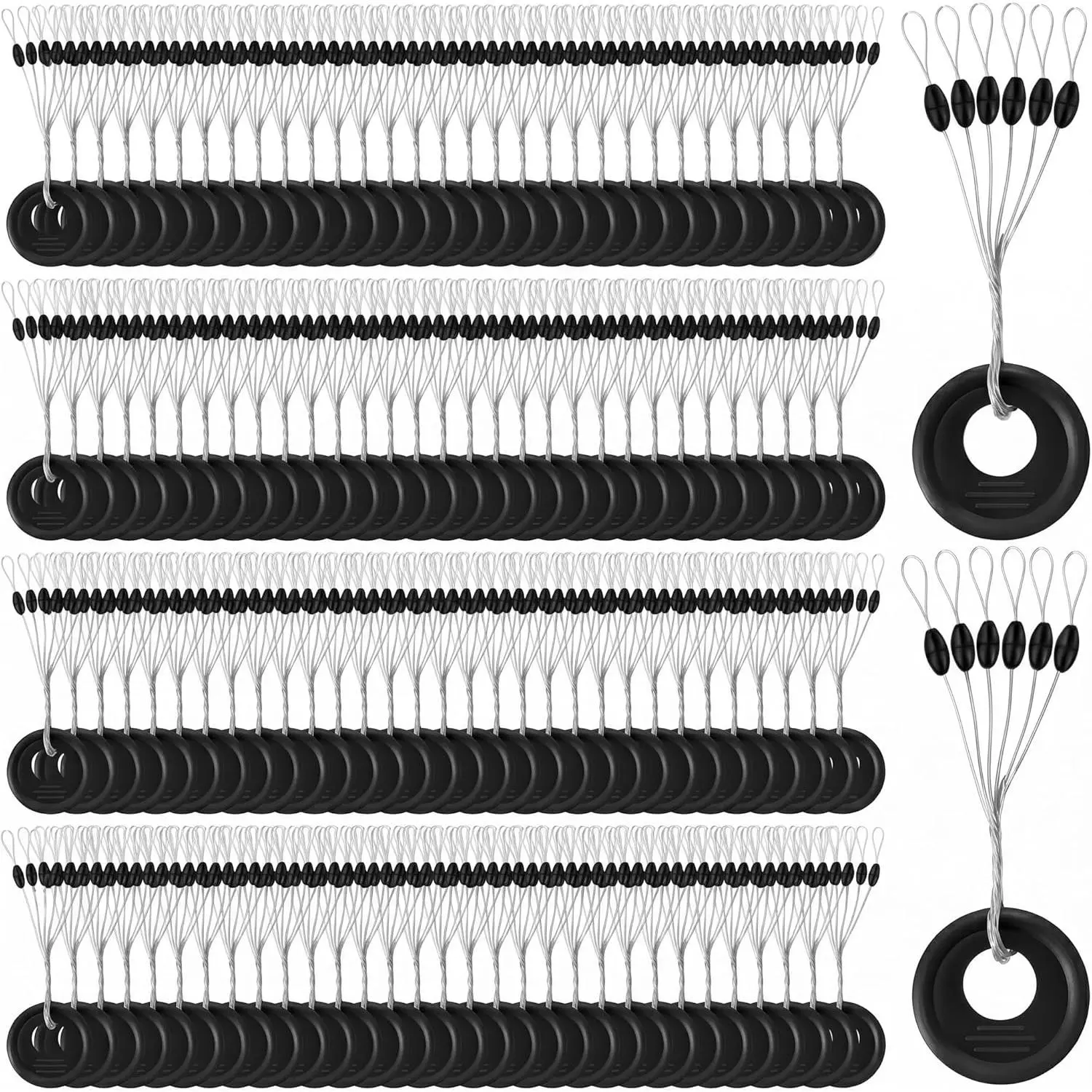 1200 Pcs Fishing Bobber Stopper Fishing Rubber Bobber Beads Stopper 6 in 1 Black Float Sinker Stops l M S Size Float Stop Kit