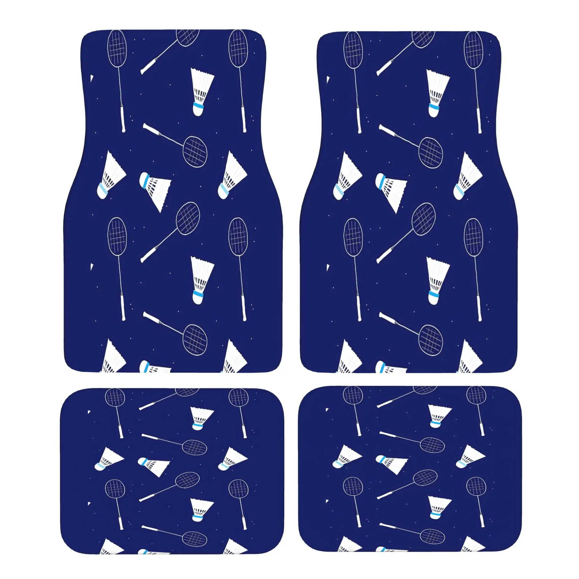 Car Floor Mat Set | Badminton Player Shuttlecocks And Rackets Pattern, Stylish Theme for Full Coverage Across Front And Rear, Fits Well with Modern Or Classic Vehicle Interiors,, Universally Applicable