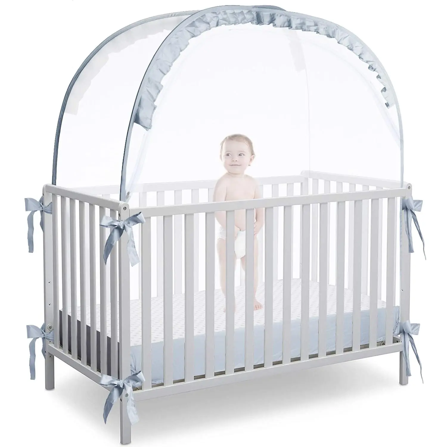 Baby Crib Tent Pop Up Crib Canopy Breathable Mesh Crib Netting Safety Tent Anti-Climb Baby Crib Enclosure Toddler Safety Guard with Zipper Lock Portable Crib Cover for Newborn Infant Bedroom Travel Use