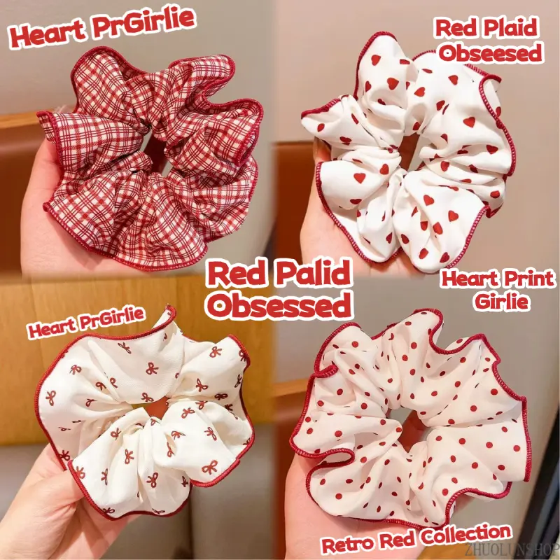Girls' Polyester Red Sweet Polka Dot Bow Scrunchies - 1/2/3/4Pcs 2026 New Soft Elastic Hair Ties for Ponytail, Bun, Daily Wear Hair Accessories, Girl, Cute