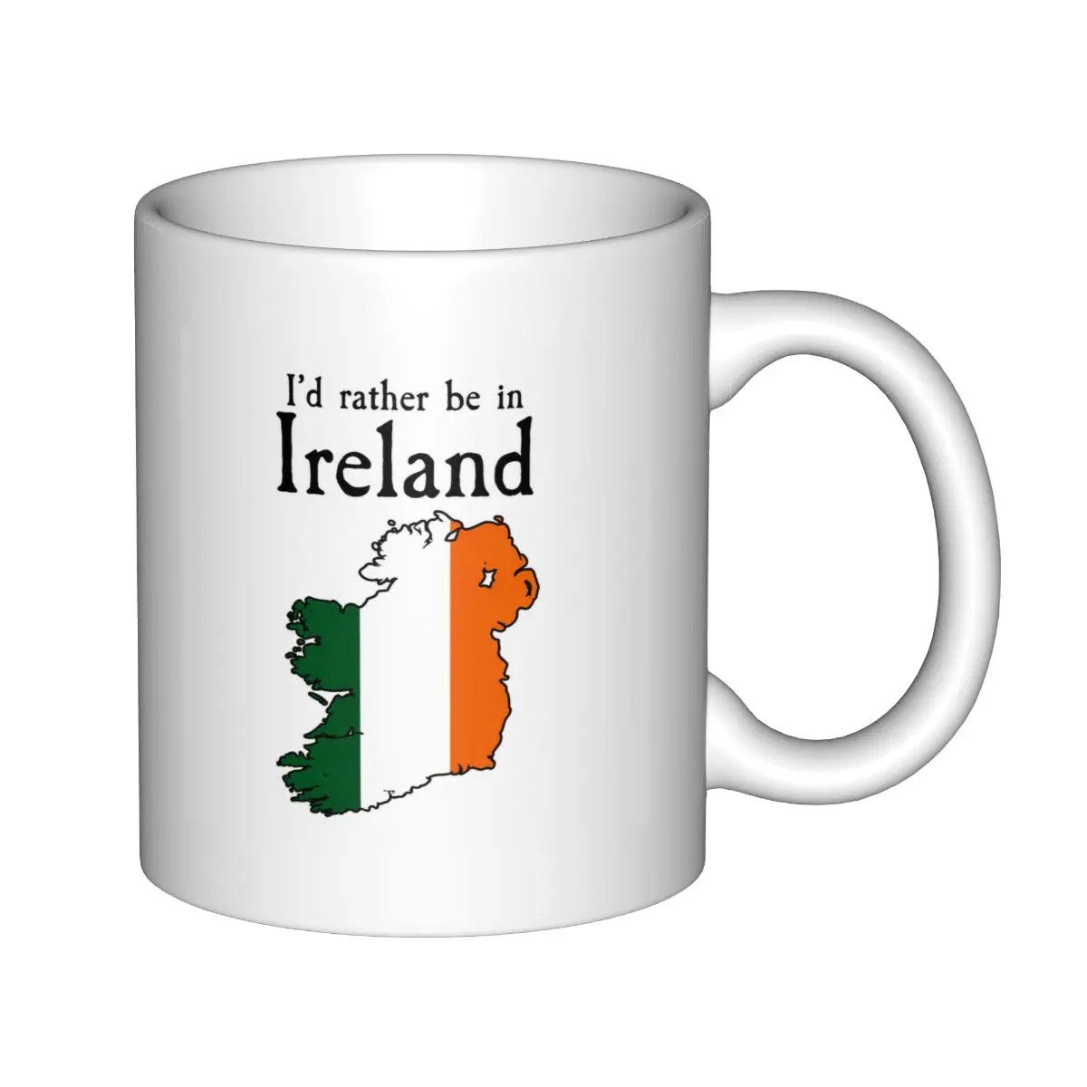I'd Rather Be In Ireland Coffee Mug 11oz White Ceramic Cup, Ireland Map With National Flag Graphic Print, Traditional Irish Travel Souvenir Tea Cup # IrishMug # IrelandSouvenir # IrelandGift