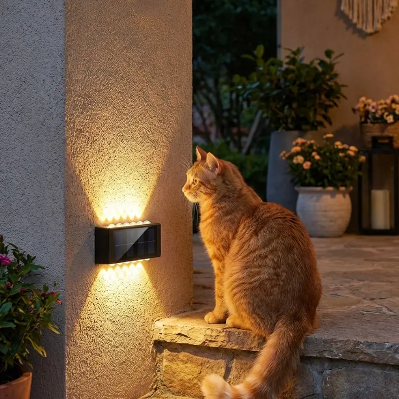 2-Pack 4-Pack LED Solar Outdoor Wall Lights, Upward and Downward Lighting, Portable, Solar Charging, 12 Leds, Garden, Garage, Porch Decor